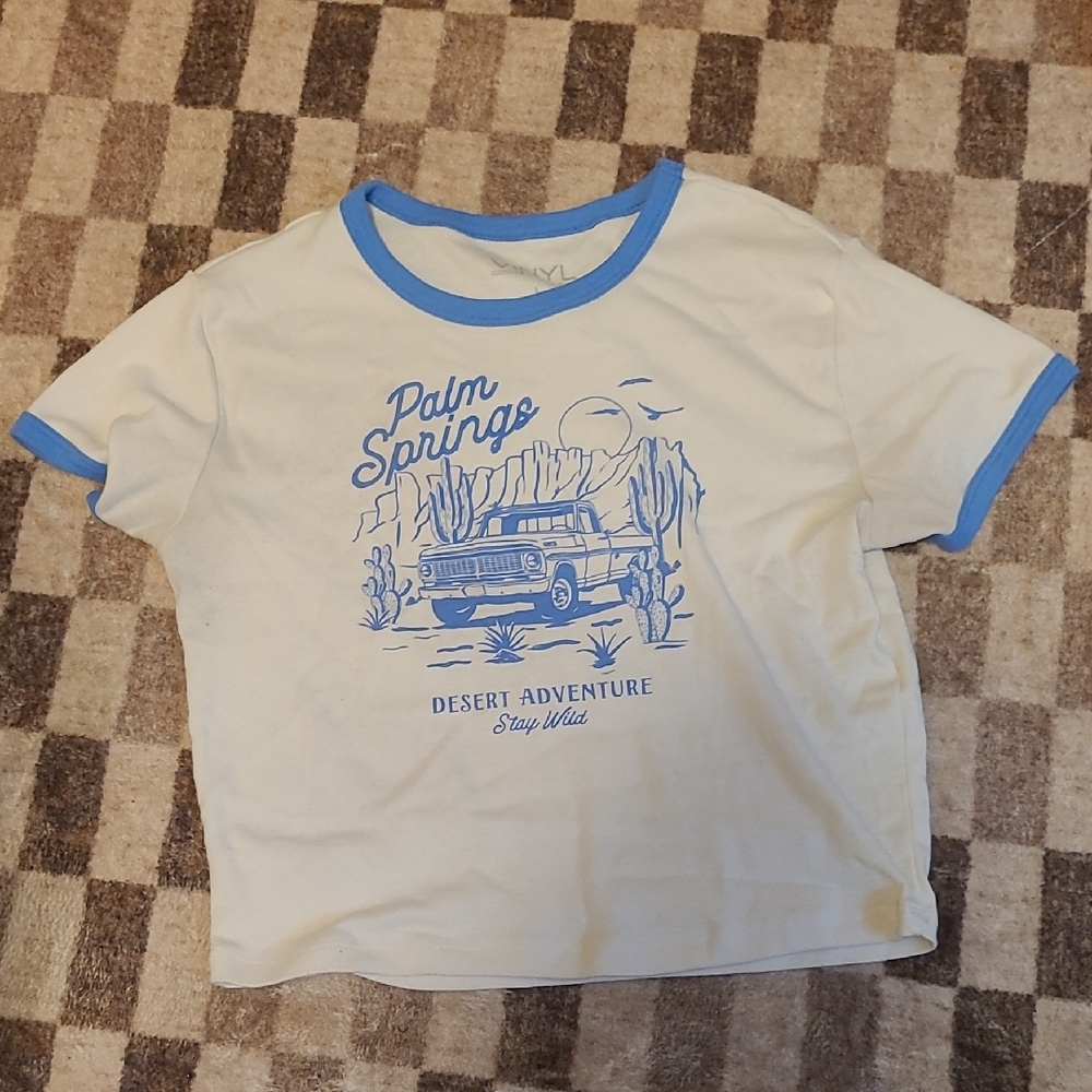Palm Springs Baby Tee - Cream and Blue